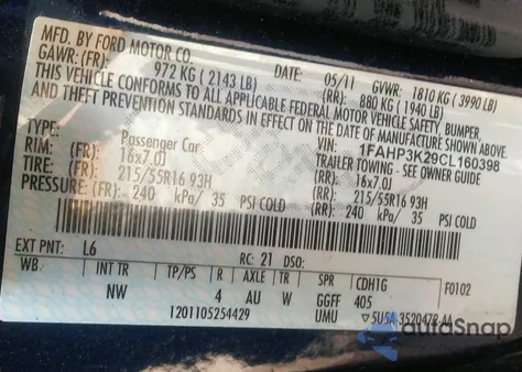 2012 Ford Focus Se из США, поврежденный, VIN 1FAHP3K29CL160398